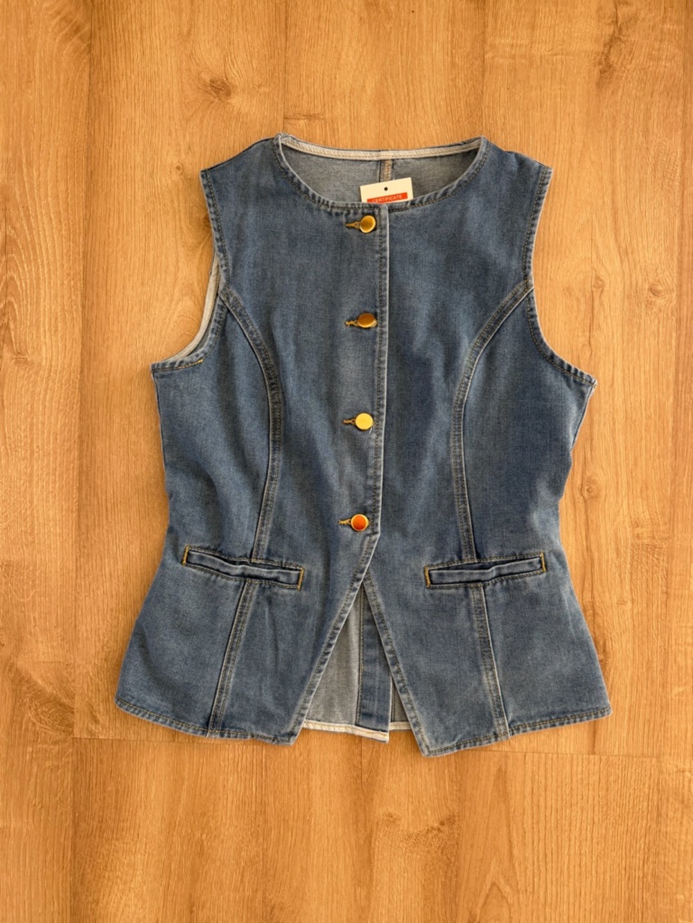 Vintage-Inspired Blue Denim Button Front Top